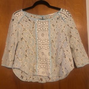 Lace See-Through 3/4 Sleeve Blouse